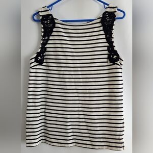 Banana Republic Black/Off White Striped w/Embellished Sleeveless Tank Top Size M